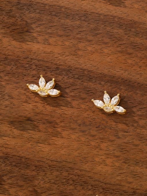 YUANFAN 925 Sterling Silver Cubic Zirconia Leaf Dainty Stud Earring 2