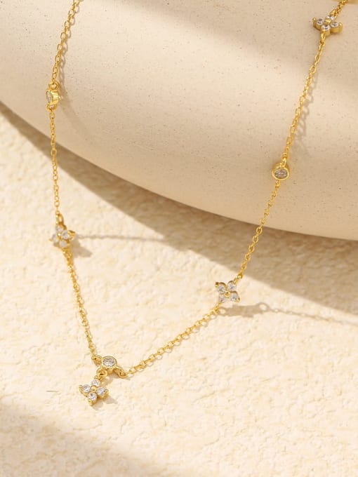 Gold 925 Sterling Silver Cubic Zirconia Flower Dainty Necklace