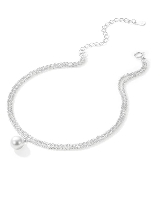 Silver plated 925 Sterling Silver Imitation Pearl Geometric Minimalist Anklet