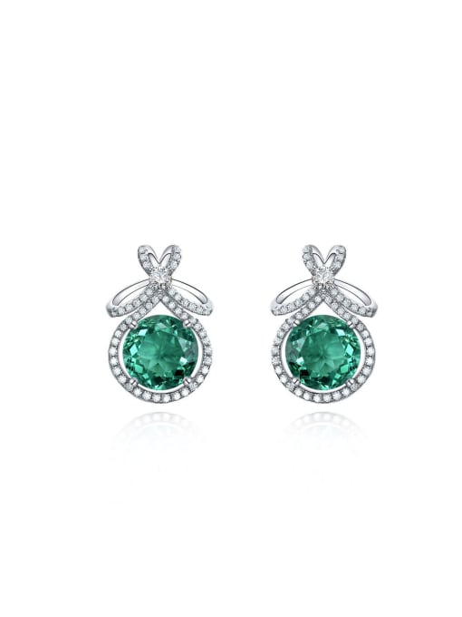 A&T Jewelry 925 Sterling Silver High Carbon Diamond Green Geometric Luxury Stud Earring 0