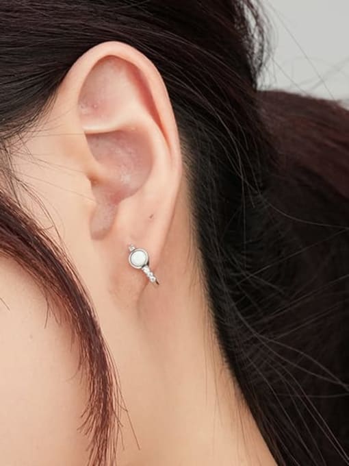 YUANFAN 925 Sterling Silver Opal Geometric Minimalist Huggie Earring 2