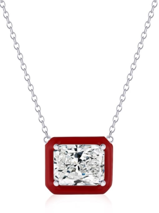 Platinum red DY190131 925 Sterling Silver Cubic Zirconia Geometric Minimalist Necklace