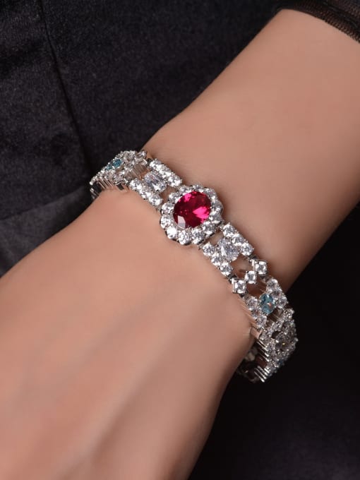 A&T Jewelry 925 Sterling Silver High Carbon Diamond Red Geometric Dainty Bracelet 1