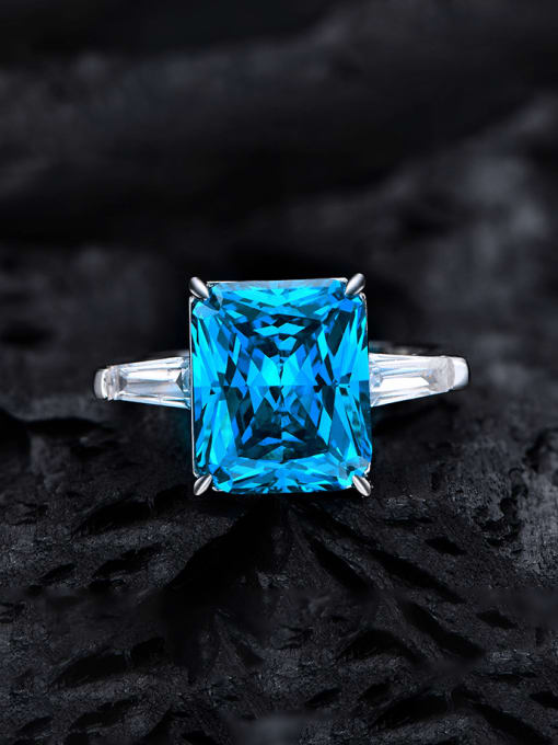 Deep Blue 19 925 Sterling Silver High Carbon Diamond Geometric Dainty Band Ring