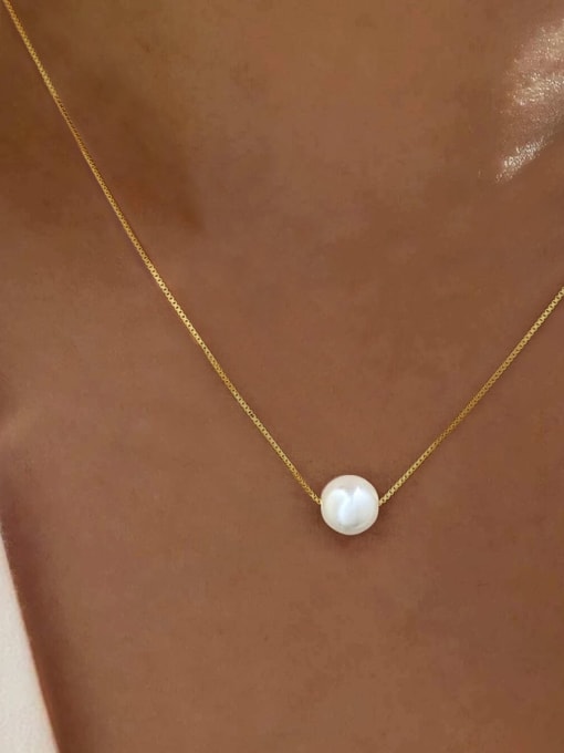 Gold 8mm 925 Sterling Silver Imitation Pearl Round Minimalist Necklace