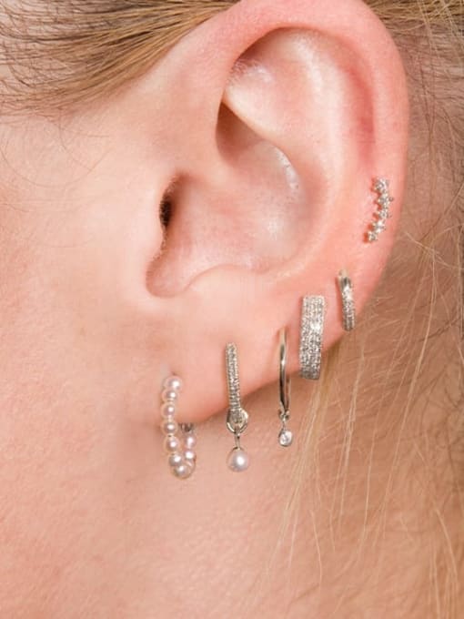 YUANFAN 925 Sterling Silver Imitation Pearl Geometric Minimalist Hoop Earring 1