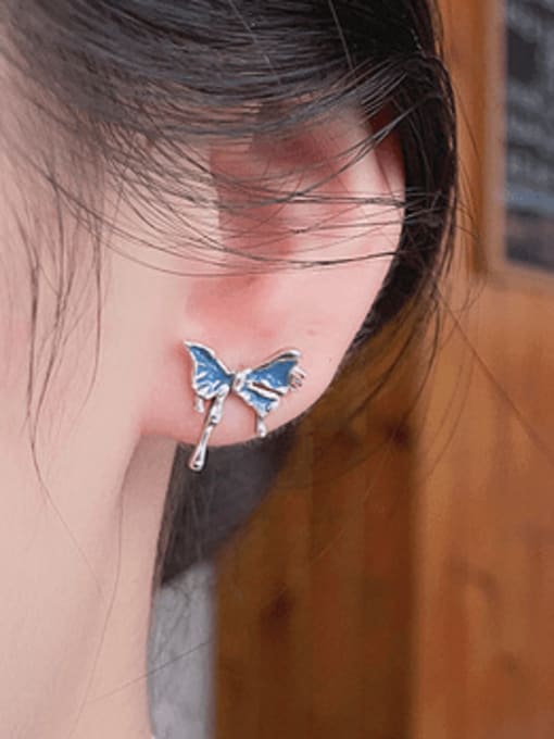 TAIS 925 Sterling Silver Enamel Butterfly Vintage Stud Earring 1