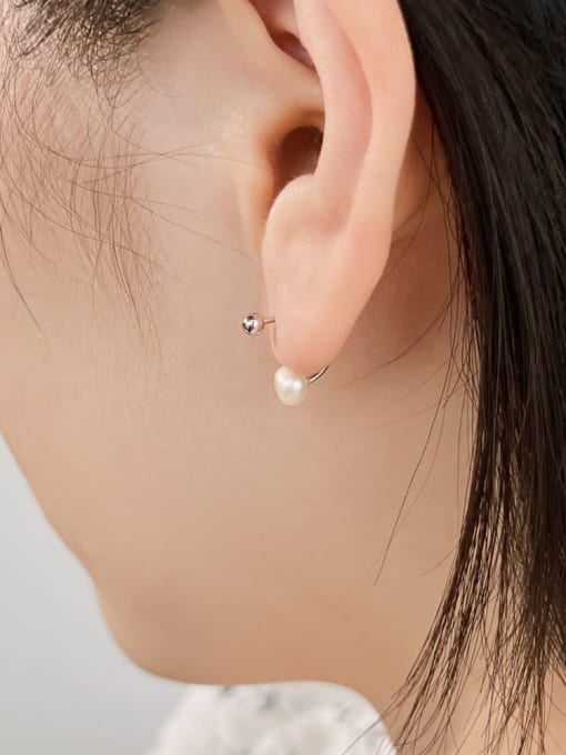 STL-Silver Jewelry 925 Sterling Silver Freshwater Pearl Geometric Dainty Stud Earring 1