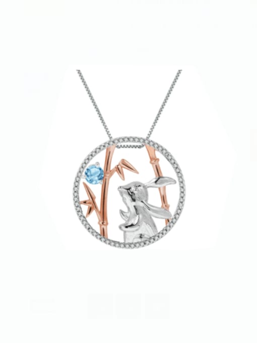 ZXI-SILVER JEWELRY 925 Sterling Silver Swiss Blue Topaz  Artisan Rabbit Pendant Necklace 0