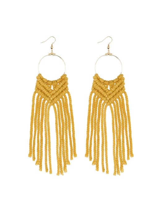 E68734 yellow Alloy cotton hand-woven tassel bohemian Hand-woven  drop earrings