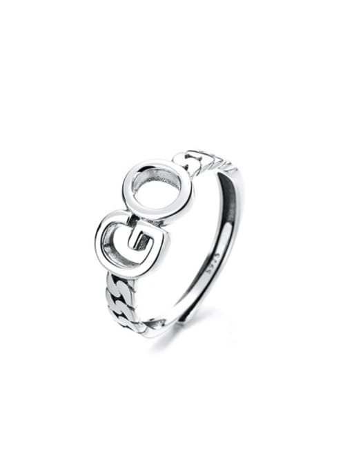 TAIS 925 Sterling Silver Letter Vintage Chain Band Ring
