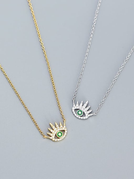 ACEE 925 Sterling Silver Cubic Zirconia Evil Eye Dainty Necklace
