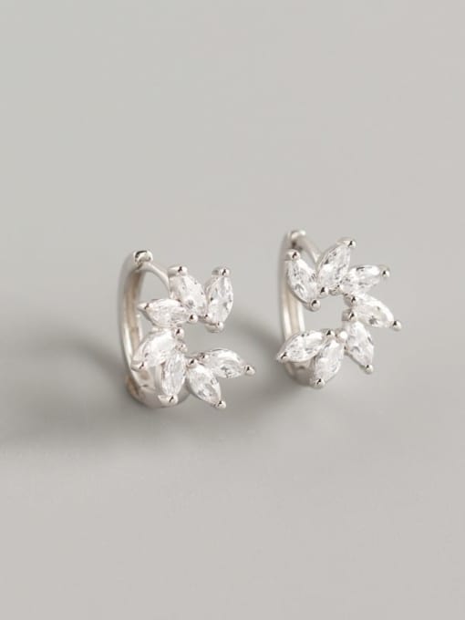 Platinum 925 Sterling Silver Cubic Zirconia White Flower Dainty Huggie Earring