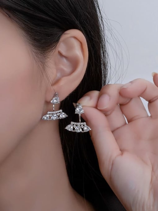 A&T Jewelry 925 Sterling Silver Cubic Zirconia Geometric Luxury Cluster Earring 1