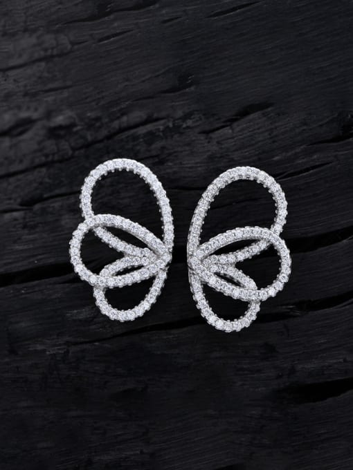 silvery 925 Sterling Silver Cubic Zirconia  Hollow Butterfly Luxury Cluster Earring