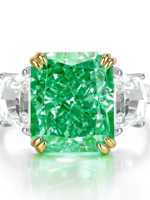Safari Green 10 925 Sterling Silver High Carbon Diamond Geometric Luxury Band Ring