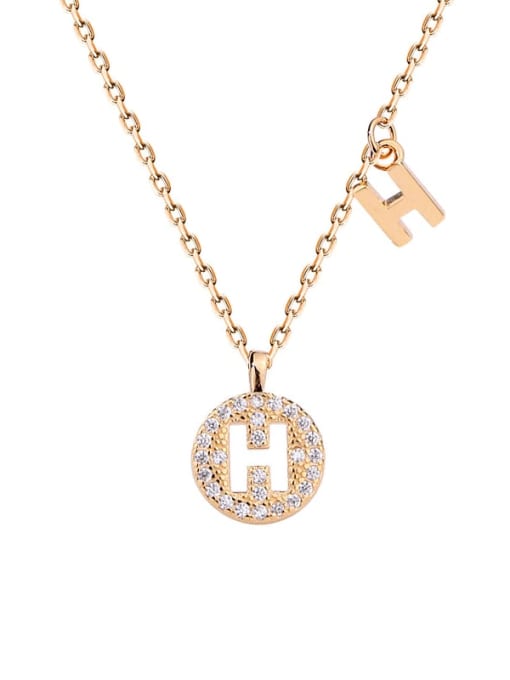 A1573 Champagne plated gold H 925 Sterling Silver Rhinestone Geometric Minimalist Necklace