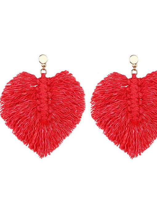 Red e68737 Alloy Cotton Heart Artisan Hand-Woven Drop Earring