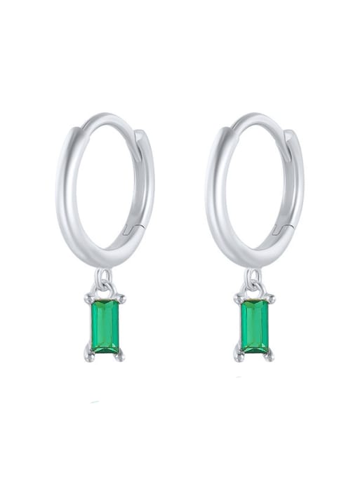 White gold+ green 925 Sterling Silver Cubic Zirconia Geometric Minimalist Huggie Earring