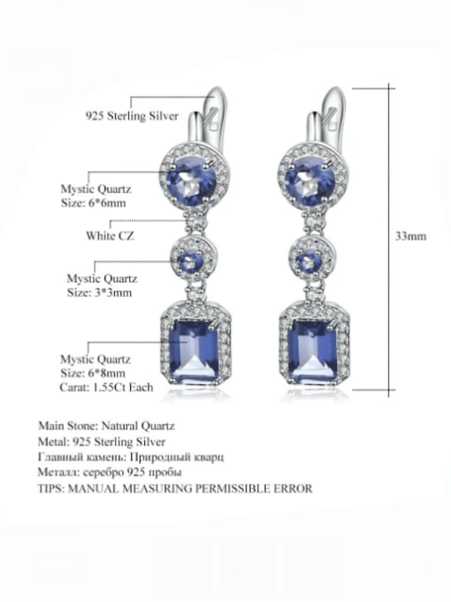 Cordierite Blue Crystal 925 Sterling Silver Natural Color Treasure Topaz Geometric Luxury Drop Earring