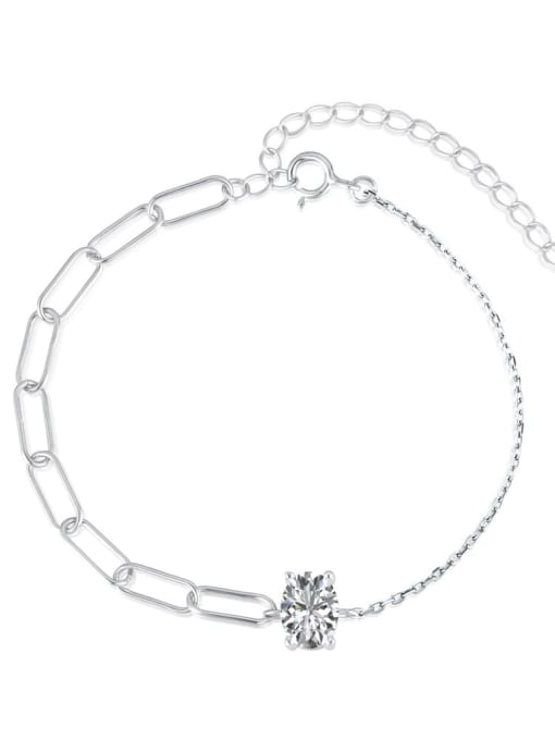 STL-Silver Jewelry 925 Sterling Silver Cubic Zirconia Geometric Minimalist Asymmetrical Chain Link Bracelet 0