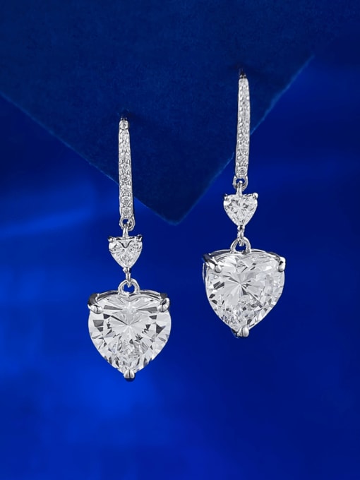 M&J 925 Sterling Silver High Carbon Diamond Heart Luxury Hook Earring 1