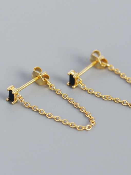 Gold (black stone) 925 Sterling Silver Cubic Zirconia Tassel Minimalist Drop Earring