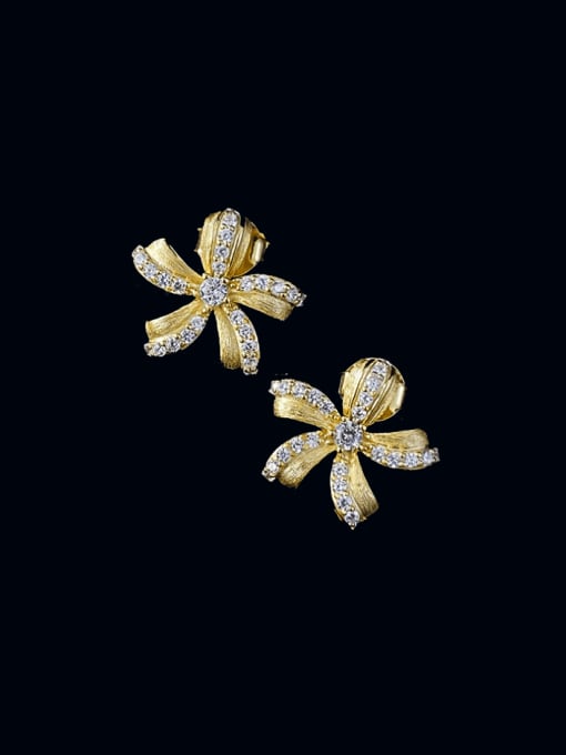 M&J 925 Sterling Silver Cubic Zirconia Flower Vintage Stud Earring 1