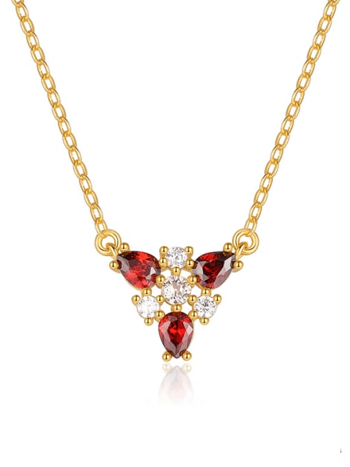 Gold +Deep Red 925 Sterling Silver Cubic Zirconia Water Drop Dainty Necklace