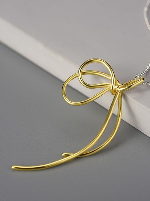 LOLUS 925 Sterling Silver creative line design simple bow Minimalist Pendant 2