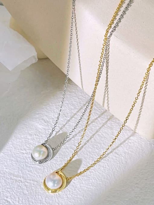 STL-Silver Jewelry 925 Sterling Silver Imitation Pearl Geometric Minimalist Necklace 0