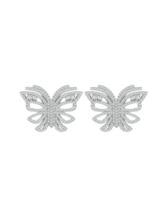 white 925 Sterling Silver Cubic Zirconia Butterfly Statement Cluster Earring