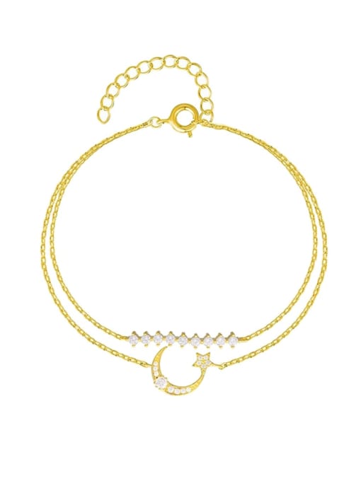A&T Jewelry 925 Sterling Silver Cubic Zirconia Moon Minimalist Strand Bracelet