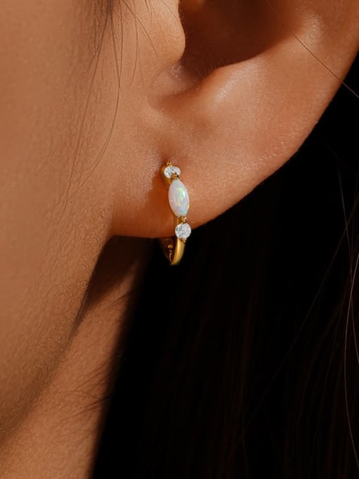 YUANFAN 925 Sterling Silver Opal Geometric Dainty Huggie Earring 1