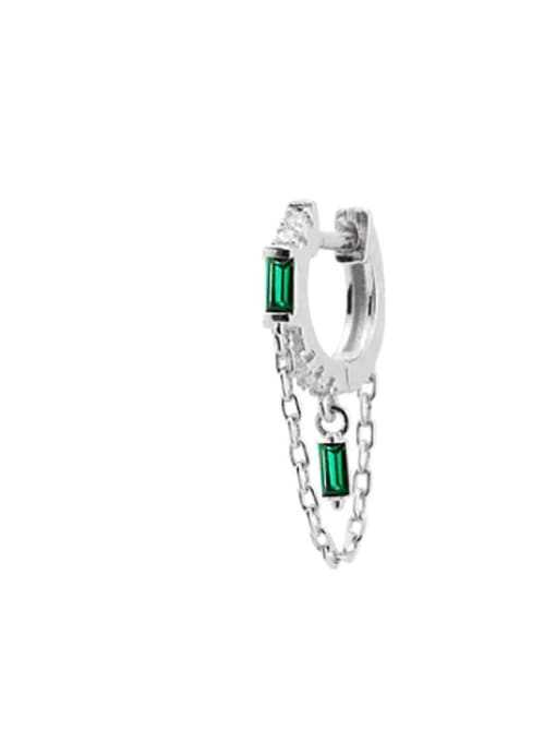 Single platinum +green 925 Sterling Silver Cubic Zirconia Tassel Minimalist Single Earring