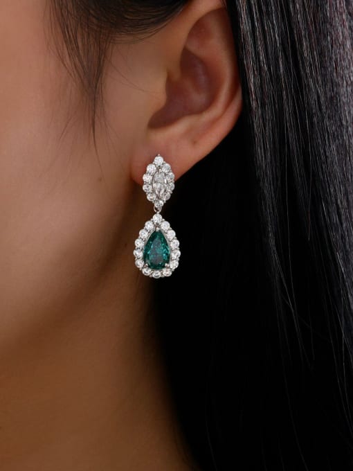 A&T Jewelry 925 Sterling Silver High Carbon Diamond Green Water Drop Luxury Drop Earring 1