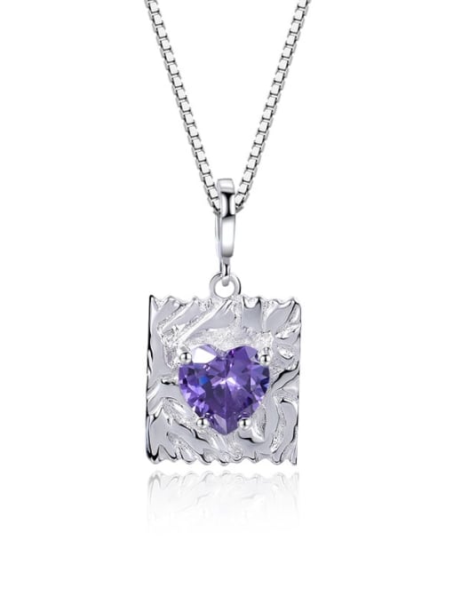 A2445 purple blue single pendant 925 Sterling Silver Birthstone Vintage Heart  Pendant