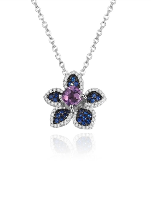 Natural amethyst pendant 925 Sterling Silver Swiss Blue Topaz Flower Luxury Necklace