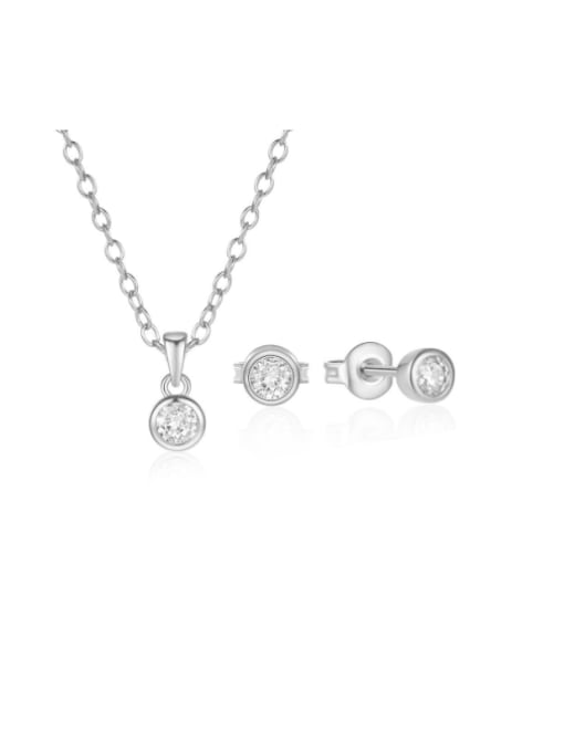 Platinum 925 Sterling Silver Cubic Zirconia Dainty Geometric  Earring and Necklace Set