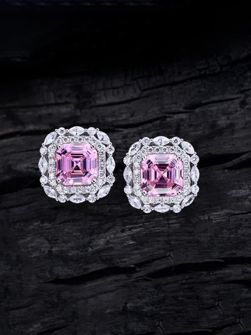 Pink diamond 925 Sterling Silver High Carbon Diamond Square Dainty Stud Earring