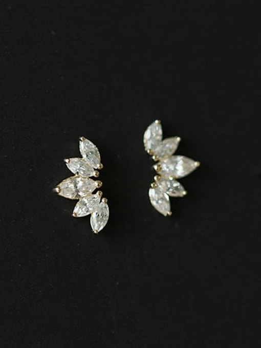 ZEMI 925 Sterling Silver Cubic Zirconia Leaf Dainty Stud Earring
