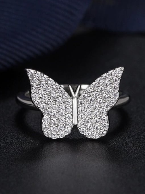 white 925 Sterling Silver Cubic Zirconia Butterfly Luxury Band Ring