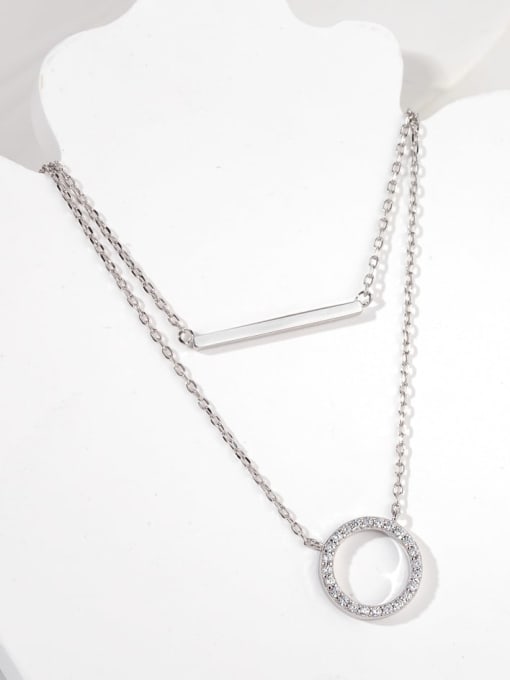 A&T Jewelry 925 Sterling Silver Cubic Zirconia Geometric Minimalist Multi Strand Necklace 2