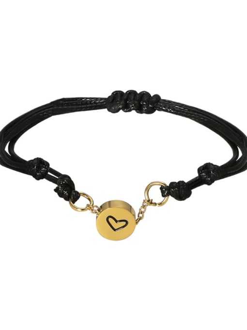 Gold Black wax rope Stainless steel Heart Trend Adjustable Bracelet