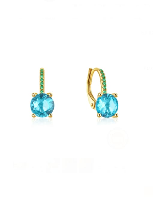 gold+blue 925 Sterling Silver Cubic Zirconia Square Minimalist Huggie Earring