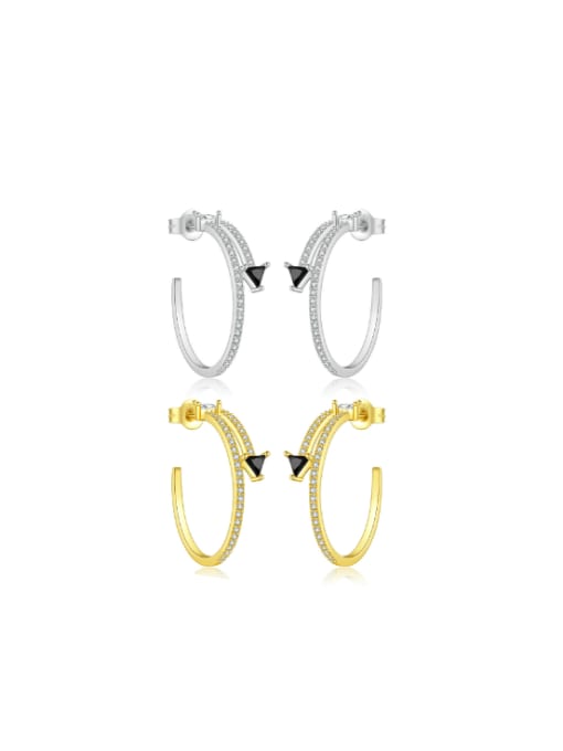 MZ- Silver 925 Sterling Silver Cubic Zirconia Geometric Minimalist Stud Earring 0