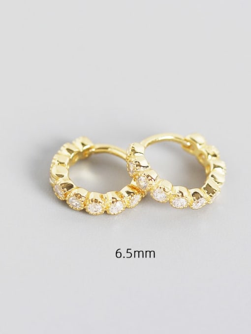 6.5mm gold white stone 925 Sterling Silver Cubic Zirconia Geometric Minimalist Huggie Earring