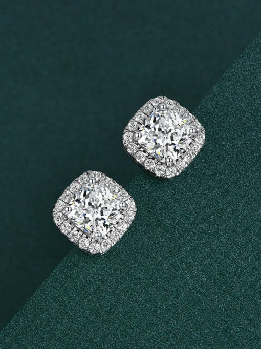 A&T Jewelry 925 Sterling Silver High Carbon Diamond White Geometric Dainty Stud Earring