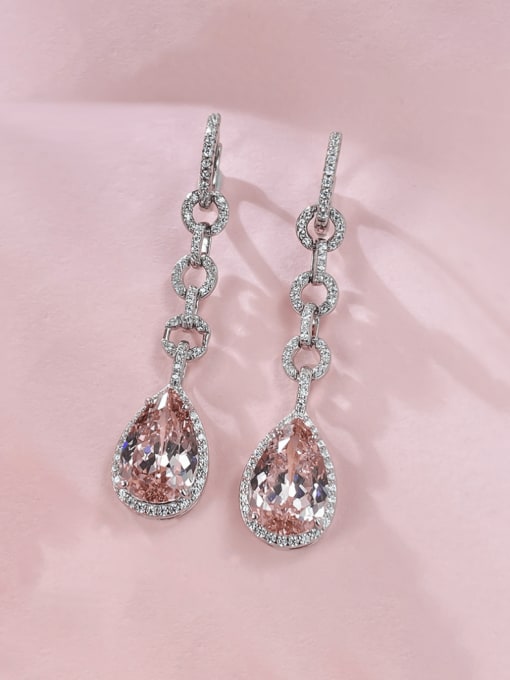 E272 Morgan Pink 925 Sterling Silver High Carbon Diamond Pear Shaped Luxury Cluster Earring