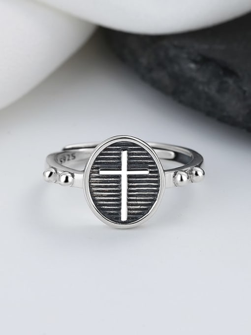 TAIS 925 Sterling Silver Oval Cross  Vintage Band Ring 0